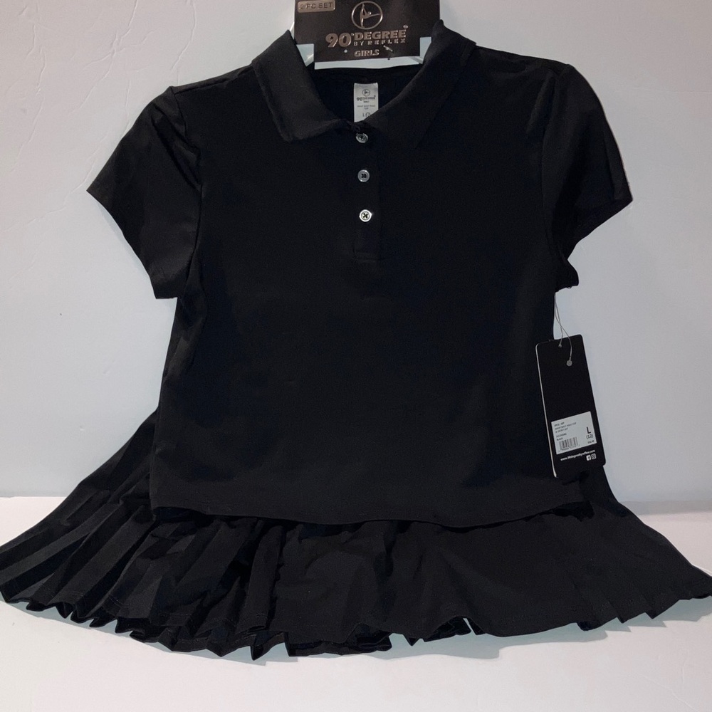 90 Degree By Reflex Black Polo and Skort Set Athletic Girlsβ Size 12